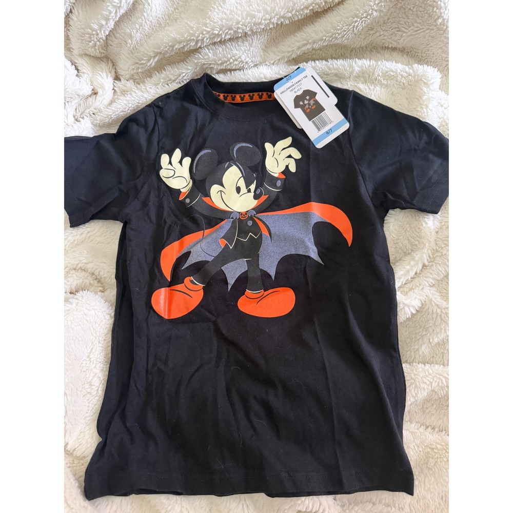Disney Mickey Mouse Halloween Vampire Kids Graphic T-Shirt Black Size 6/7 NWT